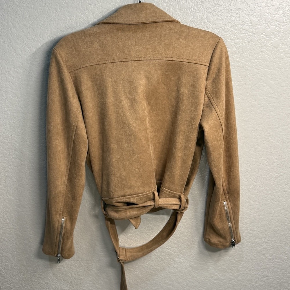 Vici‎ At The Fireside Cropped Faux Suede Moto Camel Jacket Zip Sz S Western Boho - Picture 6 of 10